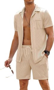 メンズ2ピースシャツセット半袖カジュアルボタンダウンヒッピーTシャツショーツセット夏のファッションビーチの衣装