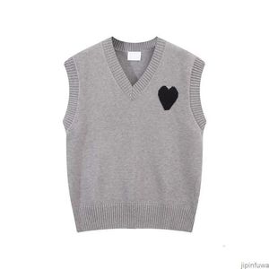 Amiparis Sweter Amiis Knit Jumper Vest Sweat Fashion V Szyja bez rękawów zima am i Paris Big Heart Coeur Love Jacquard bluzy AmisWeater Fad5