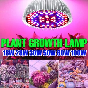 Grow Lights E27フルスペクトルLED Grow Light 220V Phyto Lamp for Plants E14 SEEDLINGS BULB 18W 28W 30W 50W 80W 100W LED VEG FITOLAMPY P230413