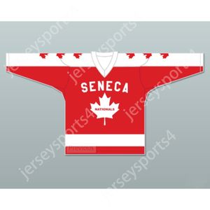 Custom Red 9 Seneca Nationals Hockey Jersey Metro Junior B Hockey League Ny toppstitched S-M-L-XL-XXL-3XL-4XL-5XL-6XL