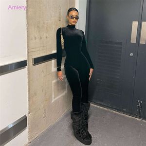 2023 Autumn Women's Jumpsuit New Sexy High Neck Tight Long Sleeve Velvet High Waist Solid Color Jumpsuits Bodysuit Rompers