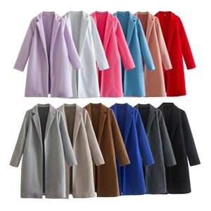 Mulheres misturas de lã unizera outono inverno usar estilo elegante comprimento médio gola polo manga longa casaco frontal aberto 231114