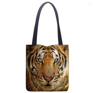 Evening Bags Customizable Tiger Tote Bag For Women Canvas Fabric Eco Reusable Shopping Traveling Beach Casual Useful Shoulder