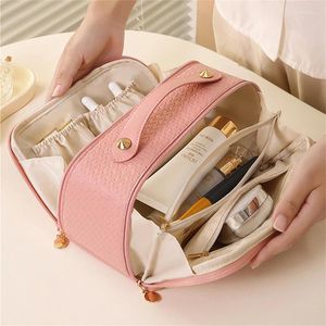 Kosmetiska väskor stor resväska för kvinnor elegant pu läder makeup påse kvinnliga toalettartiklar arrangör make up förvaring lady box
