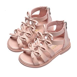 Sandals Girls Sandals Bow Kids Flat Casual Children Gladiator Sandals Soft Leather Zipper Summer Baby Princess Beach Sheos 112 Years 230413