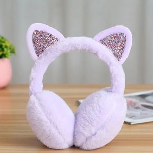 Ear Muffs Adorável Mulheres Menina Fur Winter Ear Warmer Cute Earmuffs Cat Ear Muffs Glitter Lantejoulas Earflaps Soft Plush Fones de ouvido Quente Headband 231113