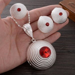 Necklace Earrings Set Red CZ Round Traditiona Silver Plated Charm Jewelry Earring Ethiopia Eritrea For Women's Habesha Wedding Party