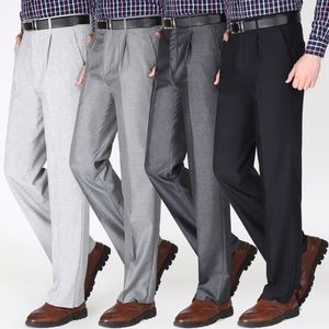 Mens Pants Orta İle Takımları Yaz İnce Yüksek Bel Pantolon Erkekler Tek Pileli İş Rahat Elbise Yıkama ve Giymek 230414