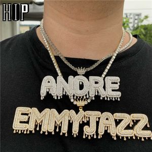 Collane con ciondolo Hip Hop Nome personalizzato Zircone cubico Corona Drip Iced Out Bubble Lettere Catena Pendenti Collane per uomo Gioielli Catena da tennis cubana T230413