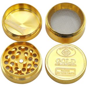 Moedor de ervas para fumar, metal, moeda de ouro, liga de zn, tabaco, 4 peças, moedor de mão, moedas de ouro, acessórios de fumaça