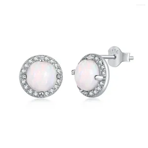 Ohrstecker S925 Sterling Silber Opal Damen Retro Runde Zirkon Nadel