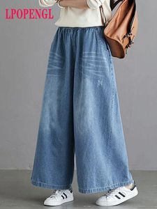 Kvinnors jeans lösa jean 2023 y2k casual streetwear denim byxor wideleg street stil vintage hög midja fickor femme 231113