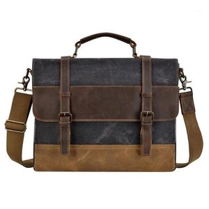 IMIDO Mens Messenger Bag 15 6 Inch Waterproof Canvas Leather Waxed Canvas Briefcase Vintage Leather Computer Laptop Bag Satchel1209C