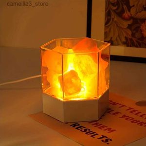 Nocne światła LED Naturalny himalajski kryształowa lampa solna skalna solna lampa nocna lampa lawa USB wtyczka medytacja domowa dekoracja sypialni ciepła li Q231114