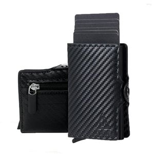 Cüzdan akıllı tutucu cüzdan rfid korumalı karbon fiber ön cep kart kasası para çantası