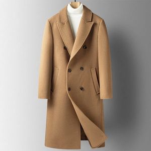 Herrjackor män mode långa ullgravrockar 2023 Autumn Winter Double Breasted Camel Coat Male Business Casual Windbreaker 231113