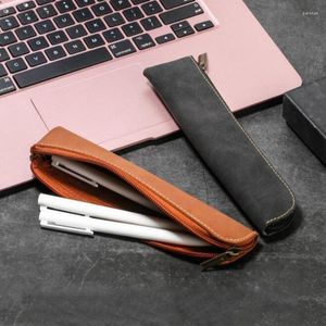 Large Capacity Pencil Bag PU Leather Pen Sleeve Protective Cover Zipper Pouch Holder Student School Office Supplies