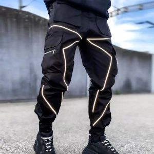 Qnpqyx novo masculino calça de carga de hip-hop de moda moda masculina reflexiva de macacão casual e calça lápis luminosa de roupas esportivas