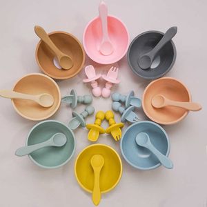 Cups Dishes Utensils Baby Feeding Flatware Set Toddler Plate And Spoons Infant Silicone Sucker Bowl Kids LeakProof Food Bowl With Mini Fork Spoon AA230413