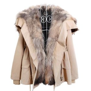 Womens Fur Faux Maomaokong Winter Fashion Womens lyxig Rabbit Pälsrock Large Raccoon Hooded Parka Bomber Jacket 231113