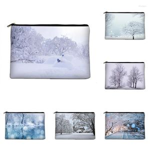 Kosmetiska väskor vinter snöpåse canvas toalettarti förvaring brudtärna present portable tote