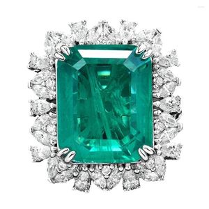 Cluster Rings Shop 925 Sterling Silver 9CT Emerald High Carbon Diamonds Gemstone Anniversary Vintage Ring For Women Fine Jewelry Gifts