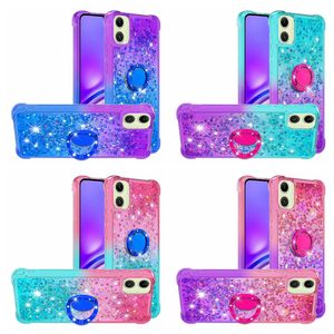 S24 Ultra Metal Finger Ring Holder Cases For Samsung A55 A35 A15 A05 A05S A25 Huawei Honor 90 Lite Quicksand Shockproof Gradient Bling Glitter Liquid Soft TPU Cover