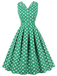 Casual Dresses French Style Office Vintage Polka Dot High midja Slim Midi Women Sleunteless o-Neck Elegant 1950-talets sommarklänning