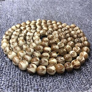 Strand grossist naturligt med huden på vit bodhi rot 108 snidande lotus pärlor mala armband diy buddha ornament smycken