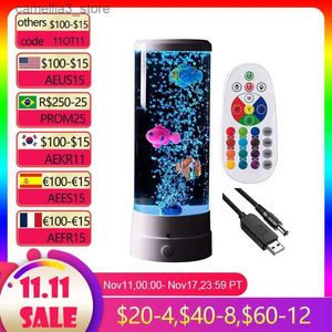 Ночные огни 16 Изменение цвета Bubble Fish Lamp USB Plug-in Mini Fish Lava Lamp с дистанционным управлением Ночной свет для детей Взрослые Подарок Q231114