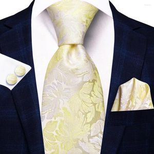 Arco laços 2023 amarelo champanhe floral gravata para homens presente moda marca festa de casamento gravata handky abotoaduras atacado hi-tie designer