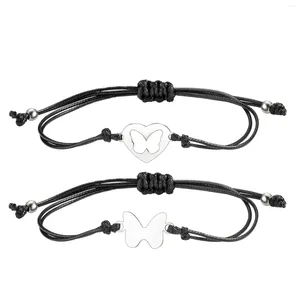 Charme pulseiras de aço inoxidável amor coração com borboleta imagem pulseira amante mulheres cordão encerado artesanal ajustável amizade jóias