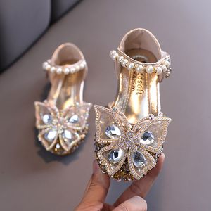 Sneakers mode flickor paljett spetsar båge barn skor flickor söt pärla prinsessan dans singel casual sko barnfest bröllopskor 230413
