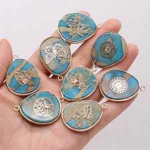Pendant Necklaces Natural Stone Blue Ocean Mine Fat Drop Gold-plated For Jewelry MakingDIY Necklace Accessories Healing Gems Charm Gift1PC