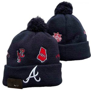 Braves Beanie ATLANTA Beanies Todas as 32 equipes de malha com punho Pom Bonés masculinos Bonés de beisebol listrado lateral lã quente EUA College Sport Knit chapéus boné para mulheres a0