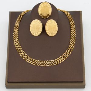 Halsband örhängen set och ring med kedjesmycken för kvinnor 18k guldpläterad afrikansk dubai oval örhänge fingerfest