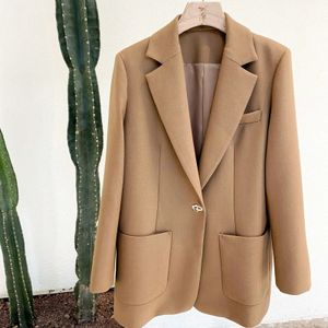 Kvinnors ullblandningar Naizaiga 100 Worsted Wool Camel Black Haute Couture Single One Button Jacket Women Spring Autumn Coat Kvinnlig överrock MX1 231114