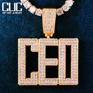 Pendant Necklaces Custom Make Square Letter Name Pendant For Men Women Solid Back Micro Pave Zirconia Hip Hop Necklace Chain Number Jewelry T230413