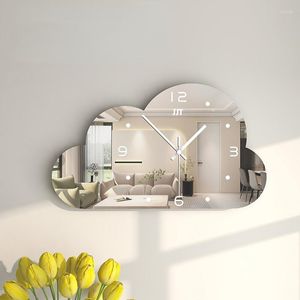 Wall Clocks Creative Living Room Hanging Clock Simple Fashion Cloud Mirror Decorative Mute Art Pocket Watch Home 2023