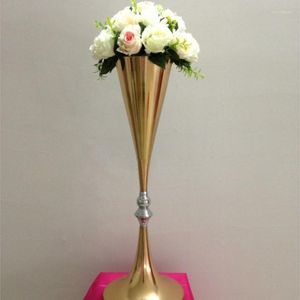 花瓶2023 10pcs/lotゴールドダブルホーンウェディングロードLEDデコレーションセンターピースの花瓶用品70cm高さ