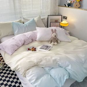Conjuntos de cama estilo coreano conjunto de cama de quatro peças cor gradiente folha fronha capa de edredão conjunto gêmeo completa rainha rei super king size 231114