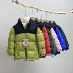 Barn barn ner kappa nf designe vinter jacka pojkar flickor utomhus ner huva varma parka svarta puffer jackor brev tryck kläd outwear vindbrytare