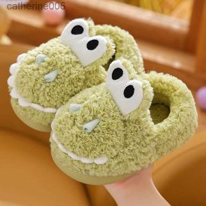 Slipper Cover Heel Children's Cartoon Dinosaur Plush Slippers Soft Sole Non-Slip Winter Warm Baby Boys Girls Indoor Home Cotton Shoesl231114