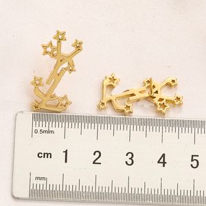 18K Gold Plated Luxury Brand Designers Double Letters Stud Clip Chain Geometric Famous Women 925 Silver Star Crystal Rhinestone Earring Wedding Party Jewerlry