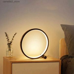 Luzes noturnas 25cm lâmpada de mesa led para quarto lâmpada de mesa circular para sala de estar preto / branco lâmpada de cabeceira regulável redonda decoração de luz noturna q231114