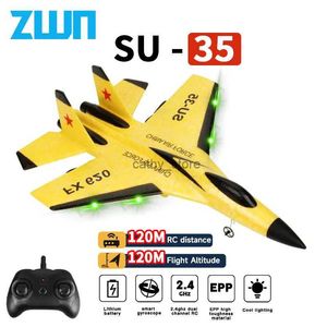 Modello di aereo Aereo RC SU35 2.4G con luci a LED Telecomando per aereo Modello di volo Aliante Aereo SU57 Giocattoli in schiuma EPP per bambini Regali L231114