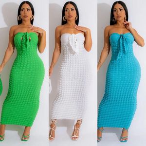 Casual Dresses 2023 Summer Women's Sexy Off-the-Shoulder Tube Top Lace-up Tight Sleeveless Stitching Solid Color Dress One-Step