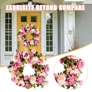 装飾的な花ヒマワリの茎ドア装飾リースラウンドスプリングホーム人工牡丹屋外ガーランドの木製のバラ