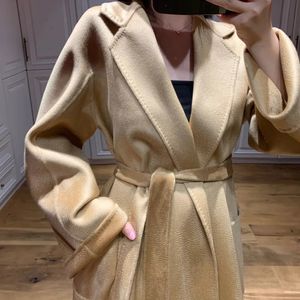 Women's Wool Blends High-End Winter Cashmere Coat Women Autumn Long Loose Camel Coat Water Ripple 100% Cashmere Lace Fashionable Casual Jacket 231113