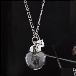 Pendant Necklaces Real Dandelion Necklace Wish Crystal Glass Round Sier Choker Charm Jewelry For Women Drop Delivery Pendants Dhgarden Dheqg